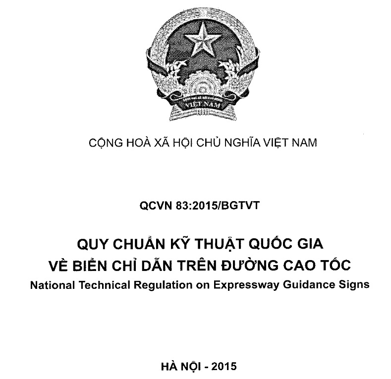 Quy chuẩn kỹ thuật Quốc gia về biển chỉ dẫn trên đường cao tốc QCVN 83:2015/BGTVT - National Technical Regulation on Expressway Guidance Signs
